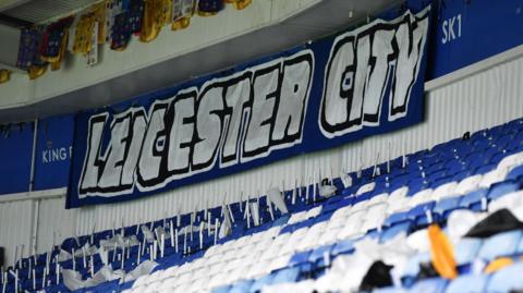General view of a Leicester City banner at the King Power Stadium