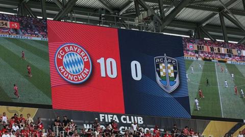The scoreboard at the TQL Stadium in Cincinnati after Bayern Munich's Club World Cup win over Auckland City