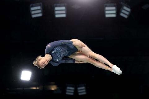 Bryony Page performs her routine on trampoline.