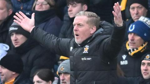 Garry Monk gesticulates to his players during Cambridge United's 1-0 home defeat by Bristol Rovers