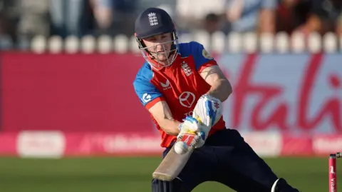 England's Harry Brook plays a ramp shot