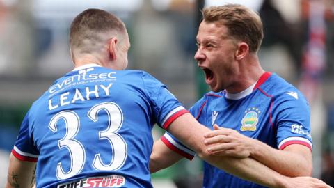 Kyle McClean celebrates with goalscorer Darragh Leahy