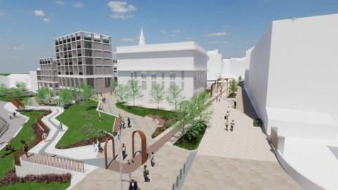 3D plans showing a transformed Rotherham Town Centre as part of a council revamp.
