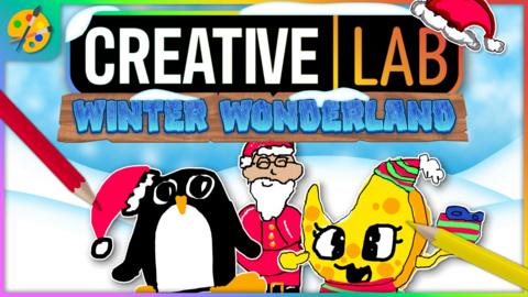 "Cý Creative Lab: Winter Wonderland" - Three stickers of Cheese, a penguin and santa are in the snow