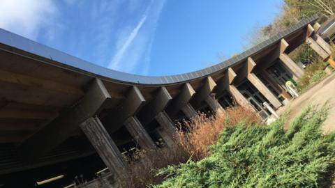 The sweeping frontage of the Eco Centre building