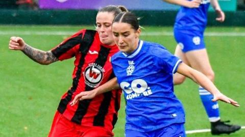 Gwalia United's Jessie Taylor in action against Winchester.