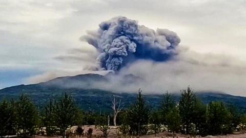 A volcano erupting