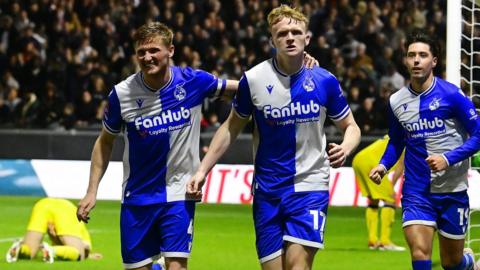 Bristol Rovers defender Connor Taylor celebrates scoring against Weston-super-Mare in the FA Cup.