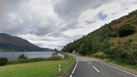 A straight section of A82 along the shores of Loch Lochy near Letter Finlay.