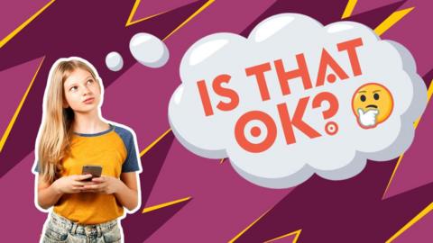 A young girl with a thought bubble coming from her head that reads, 'IS THAT OK?'