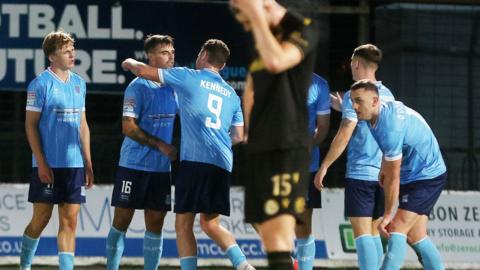Ballymena celebrate Matthew Clarke's opener
