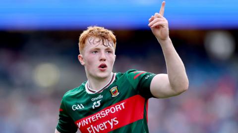 Darragh Beirne celebrates a Mayo point