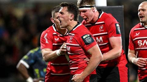 James Hume celebrates
