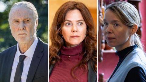 A split image of David Threlfall, Anna Friel ,and Anna Maxwell Martin