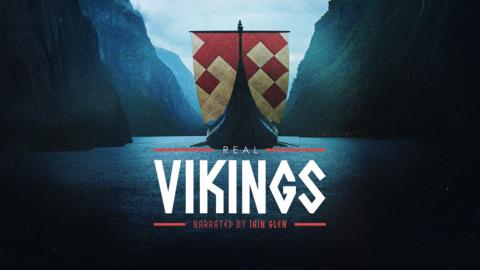 A Viking ship pictured above text that reads 'Real Vikings narrated by Iain Glen'