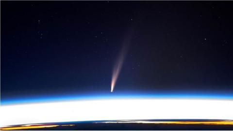 Comet seen in space from the International Space Station