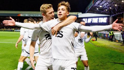 Jack Shorrock celebrates his strike against Crewe in front of the Port Vale fans