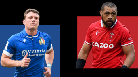 Paul Garbisi against a blue background and Taulupe Faletau against a red background