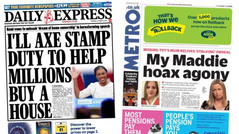 Newspaper headlines: Tories vow to scrap stamp duty and Madeline McCann's parents give testimony in alleged stalking case