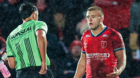 Mikey Lewis is sent to the sin-bin by referee Liam Rush