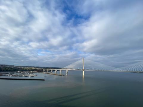 Predominantly cloudy skies over the Firth of Forth Estuary. 