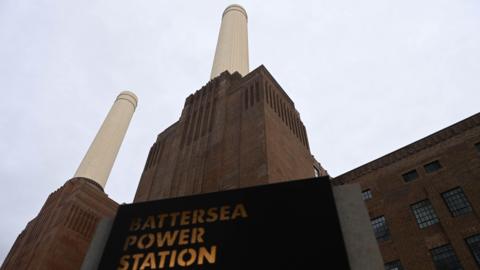 A view of the iconic chimneys of Battersea Power Station as it was officially opened as a new destination including shops, bars and restaurants in October 2022. 