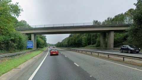 Street view of the westbound carriageway on the A50 after the junction with the A516 near Sudbury in Derbyshire.