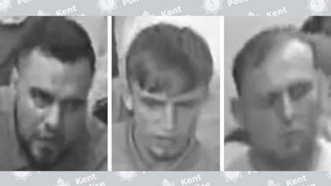 A trio of blurry monochrome mugshots showing three men. 