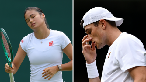 A split screen of Emma Raducanu and Jack Draper looking disappointed