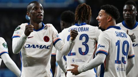 Nicolas Jackson of Chelsea celebrates scoring his team's fourth goal