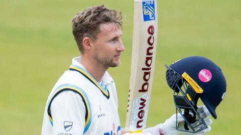 Joe Root celebrates scoring century