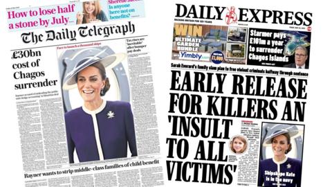 A composite image of the front pages of the Daily Telegraph and the Daily Express on 23 May 2025