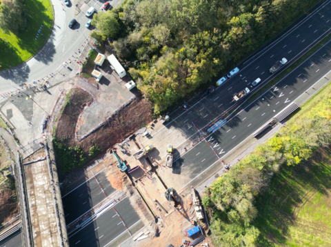 An aerial view of the roadworks that has closed the M4