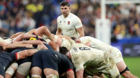 Ben Youngs looks on at a scrum