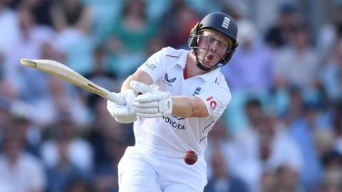 England batter James Rew is hit in the groin and given out lbw