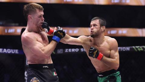 Usman Nurmagomedov in action against Paul Hughes
