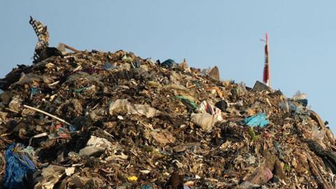 A section of the 25,000 tonnes of waste that has been dumped near to residential homes in Bickershaw.