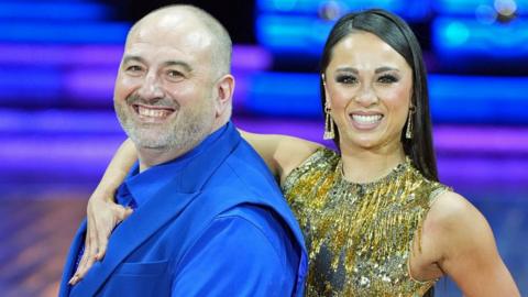 Wynne Evans and Katya Jones posing together at the launch of the Strictly live tour