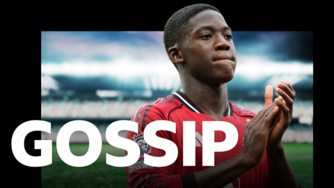 BBC Gossip graphic featuring Manchester United's Kobbie Mainoo