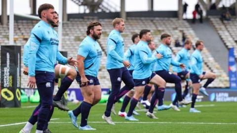 Scotland players warming up in Cordoba