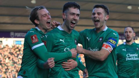 Ryan Hardie celebrates scoring Argyle's winner against Liverpool