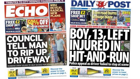 Front pages of the South Wales Echo and the Daily Post