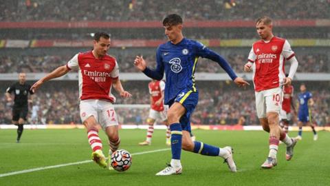 Kai Havertz in action for Chelsea against Arsenal.
