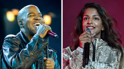 Composite image of Kid Cudi and M.I.A. performing in 2025