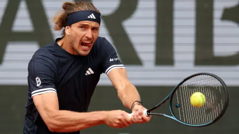 Alexander Zverev hits a forehand