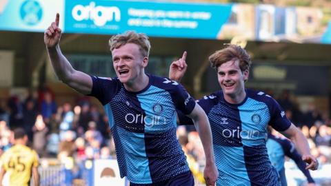 Connor Taylor celebrates scoring Wycombe's second goal against Port Vale