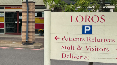 LOROS Hospice sign in front of the entrance of the charity in Leicester