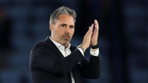 Leicester City boss Marti Cifuentes claps the fans