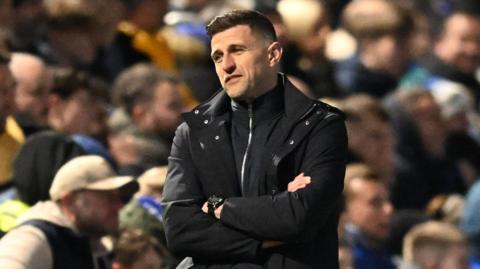 Portsmouth manager John Mousinho during the defeat to Plymouth