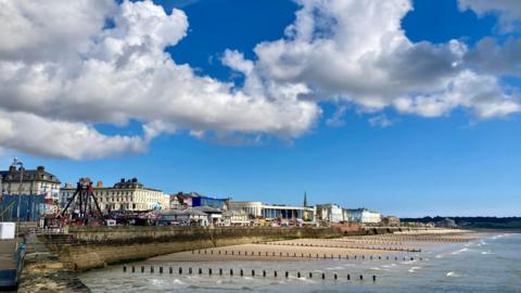 Partly cloudy skies above the coast at Bridlington. 